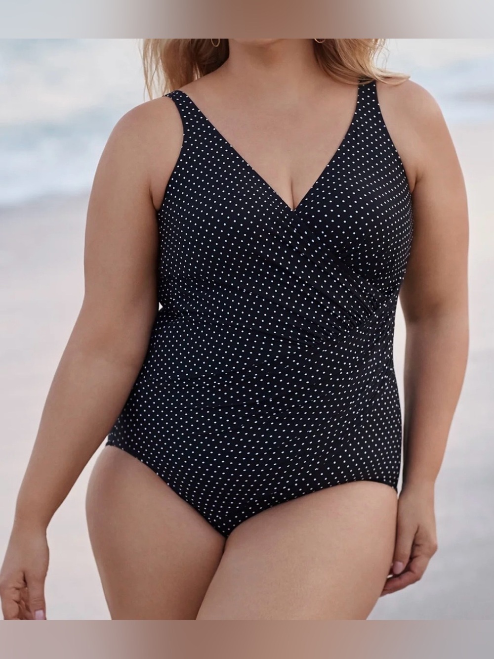 Miraclesuit Black One-Piece Swimsuit with White Polka Dots